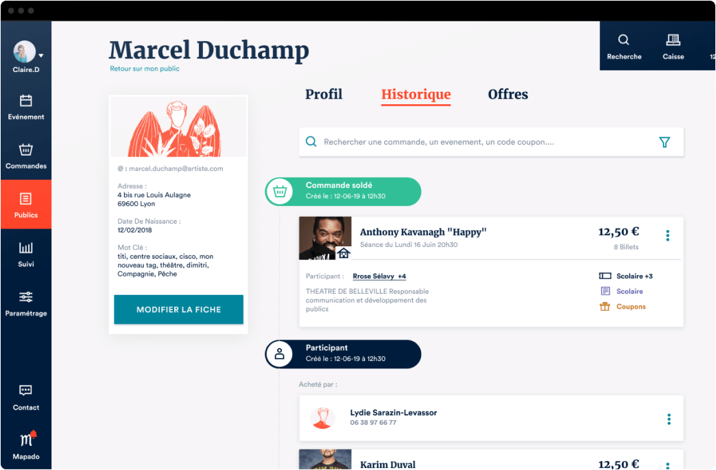 Historique d'une fiche contact