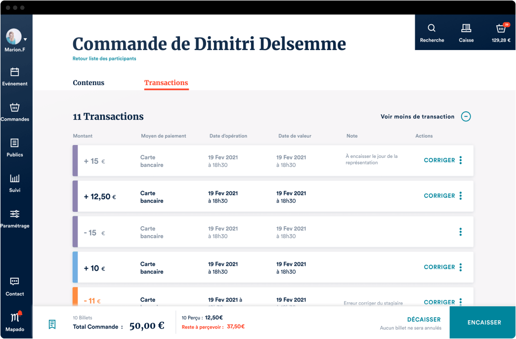 Commande transactions client