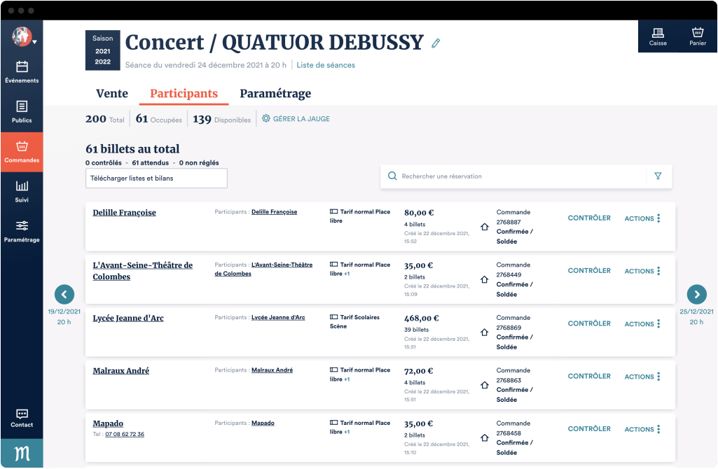 Capture d'écran d'une liste de participant